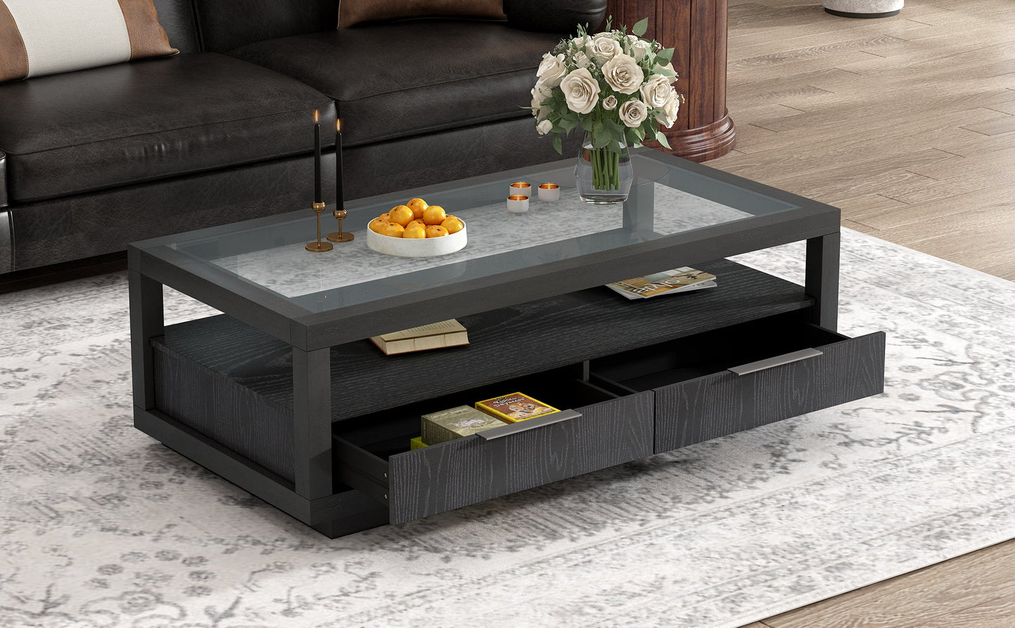 Table basse en bois moderne U-Can avec 2 tiroirs