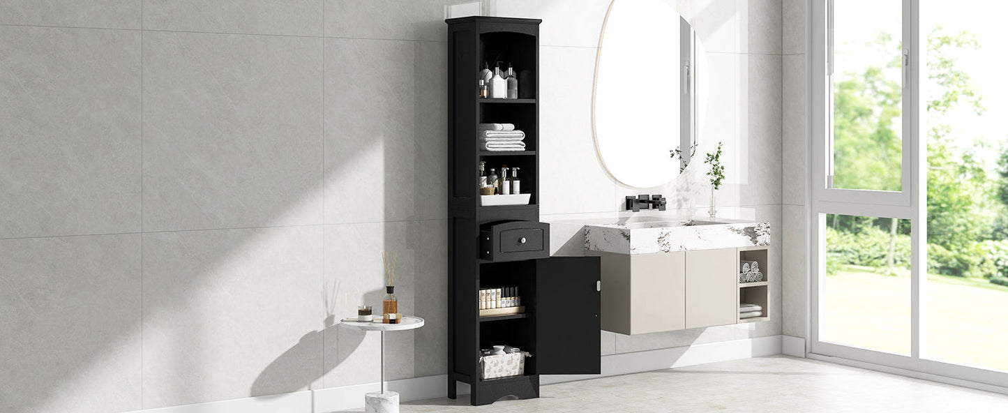 Armoire de Salle de Bain Élégante et Haute avec Étagère Réglable - Noir