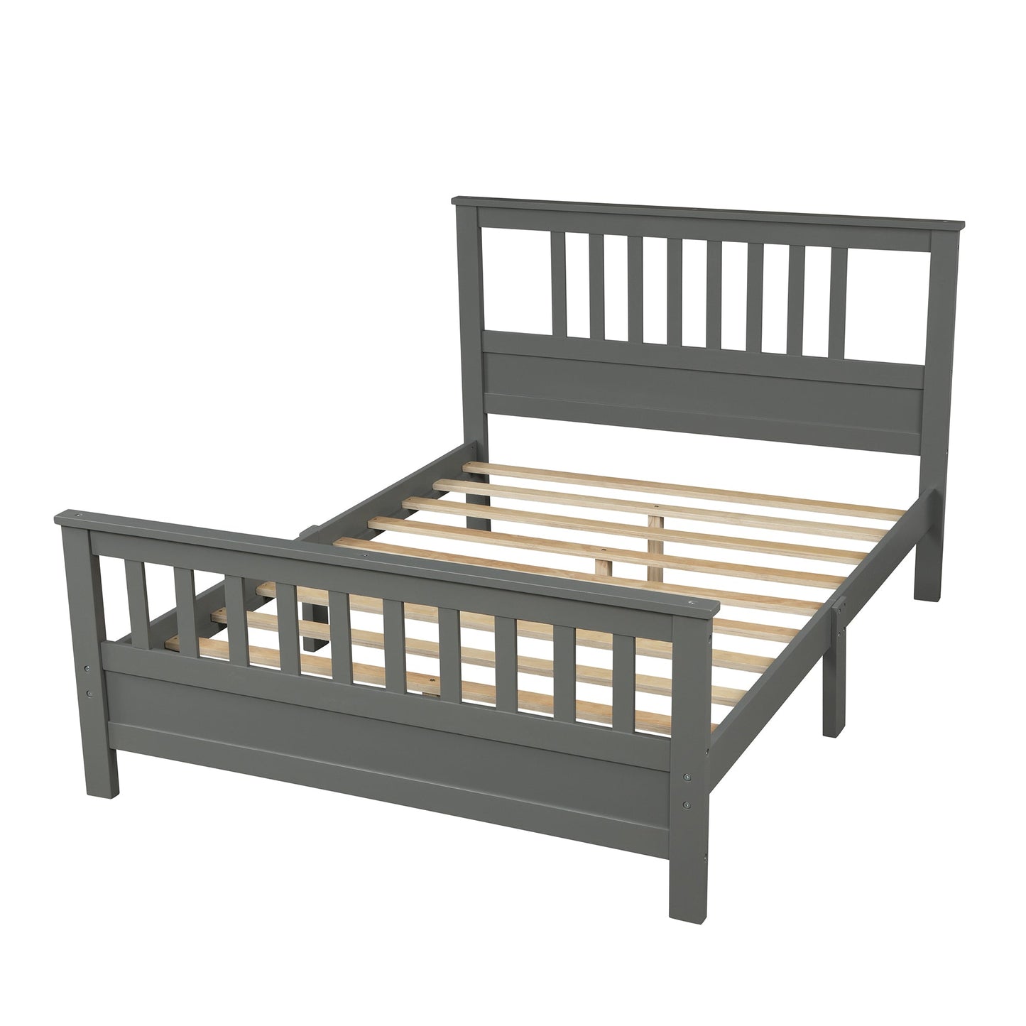Wood Platform Bed with Headboard and Footboard  Full (Gray) - Korvel