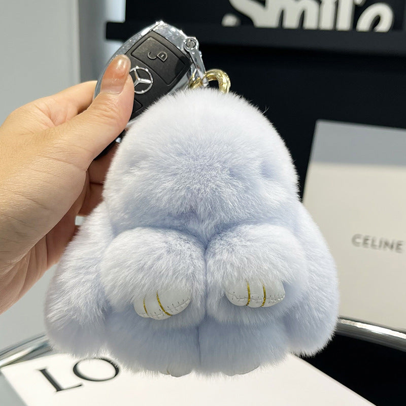 Cute Rex Rabbit Fur Doll Bunny Car Keychain Pendant Mini Bag Plush Dead Ornament Rabbit - Korvel