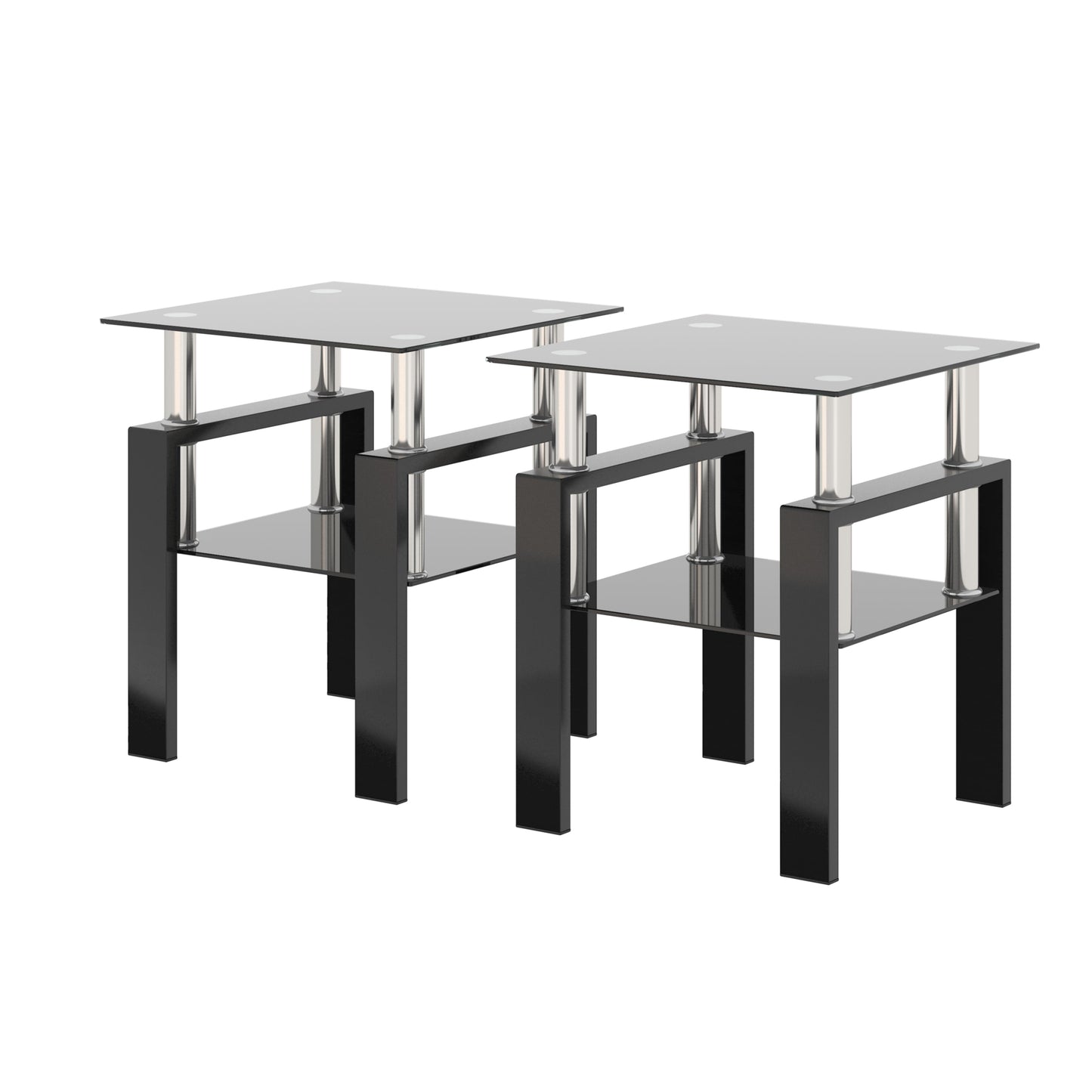 Set of 2, Modern Tempered Glass Tea Table Coffee Table End Table, Square Table for Living Room, Black - Korvel