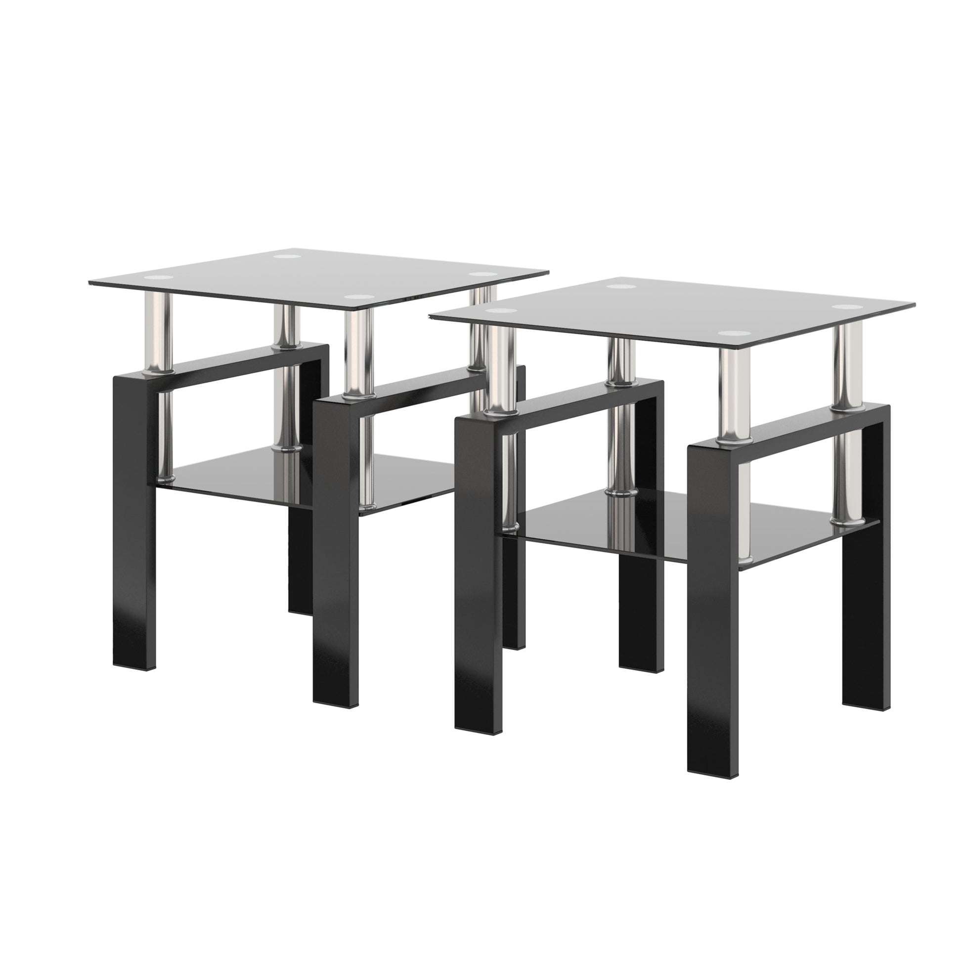 Set of 2, Modern Tempered Glass Tea Table Coffee Table End Table, Square Table for Living Room, Black - Korvel