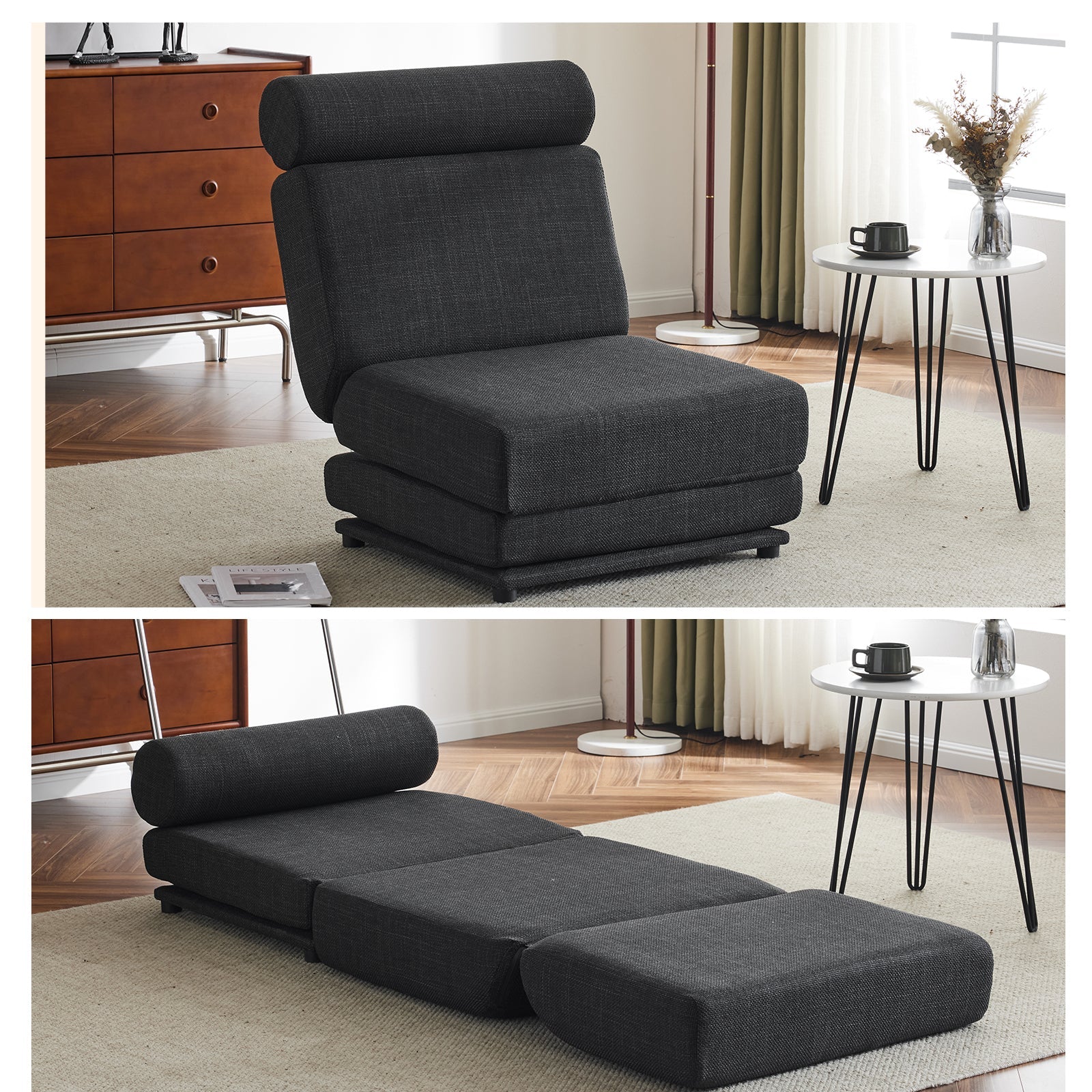 Single Sofa Chair Foldable Single Sofa Bed with Pillow,Portable Foldable Sofa Bed,Leisure Sofa Chair,Easy to Store, Dark Grey - Korvel
