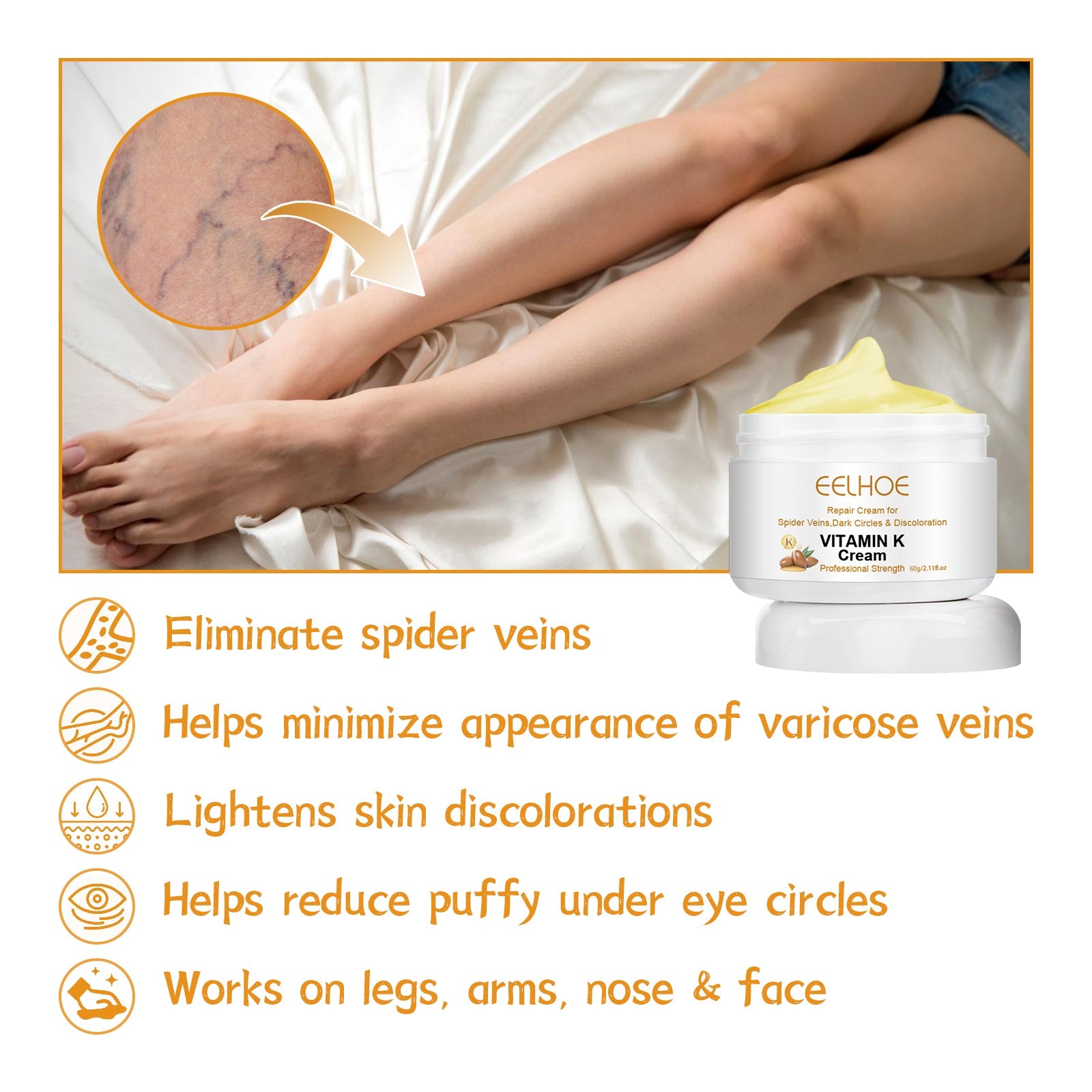 Vitamin K Cream Skin Care For Sore And Swollen Legs Earthworm Leg Vein Massage Cream - Korvel