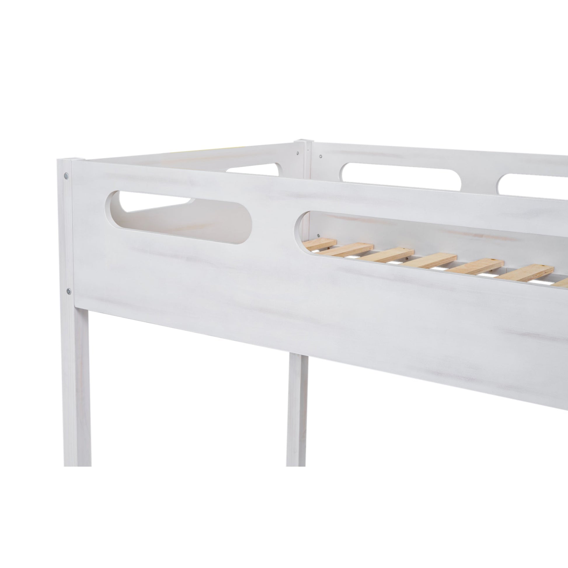 Twin over Full Bunk Bed with Built-in Ladder,White - Korvel