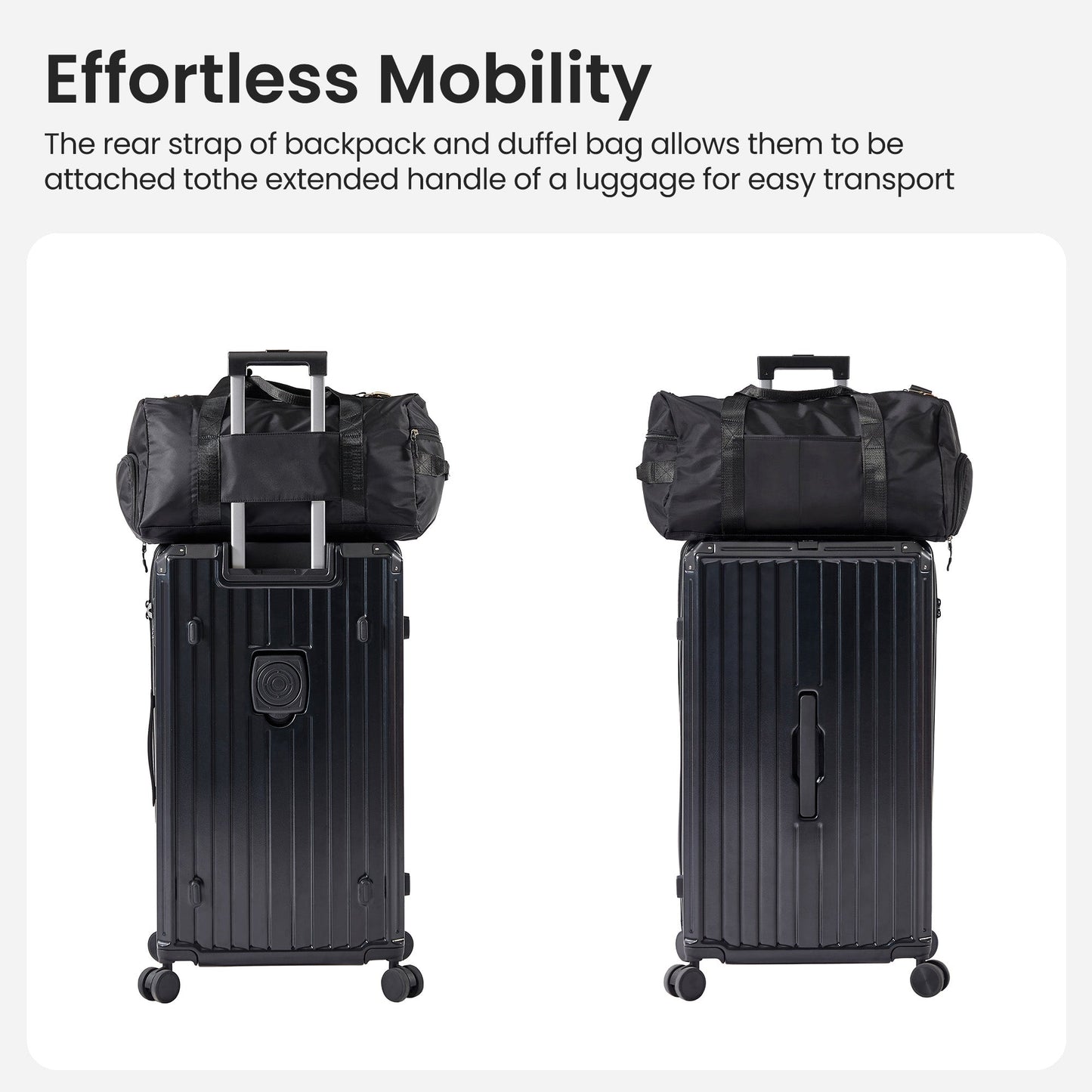 Luggage Set 4 pcs (20"/24"/29"/Travel Bag), PC+ABS Durable Lightweight Luggage with Collapsible Cup Holder TSA Lock, Black - Korvel