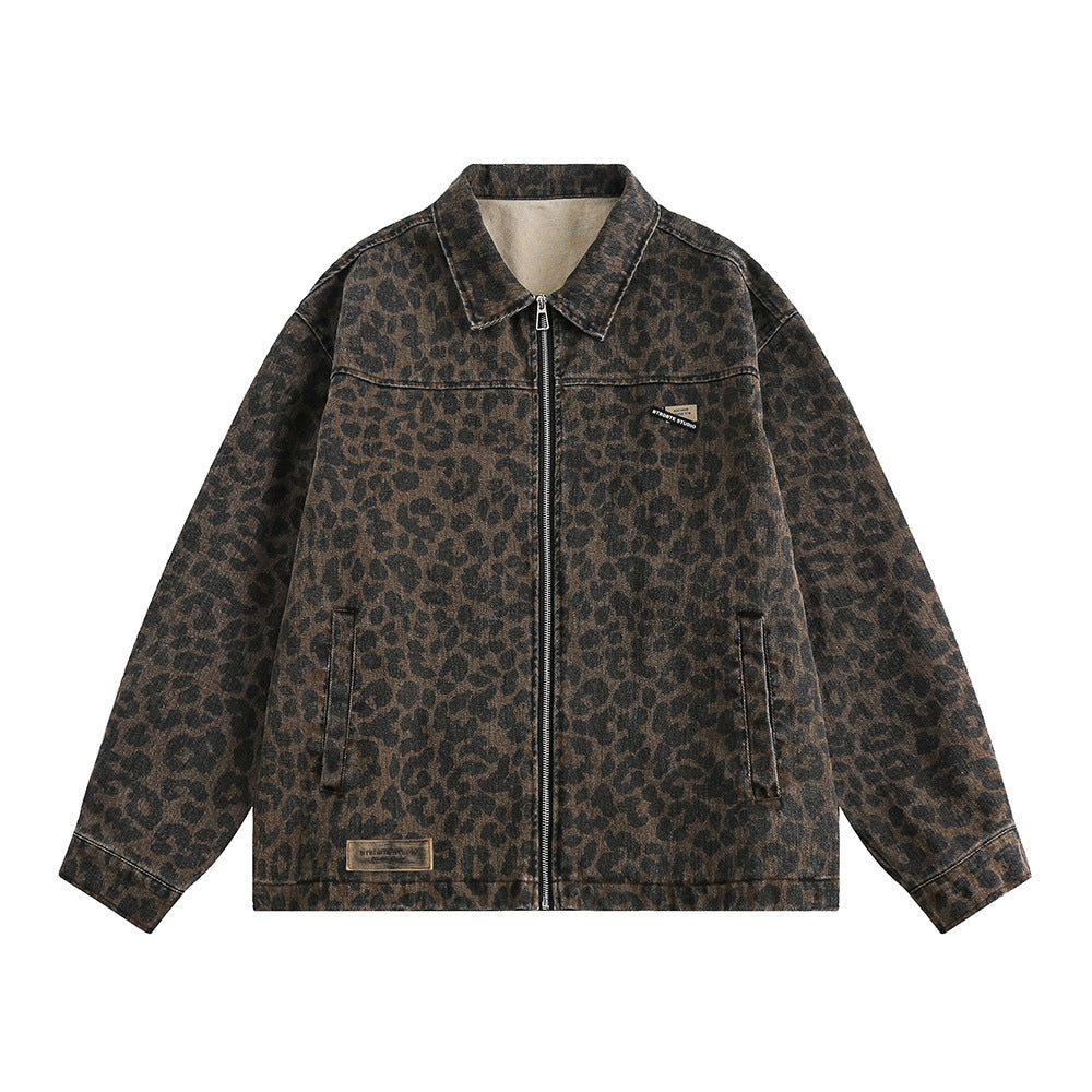 Veste en Jean Trucker Imprimé Léopard pour Hommes