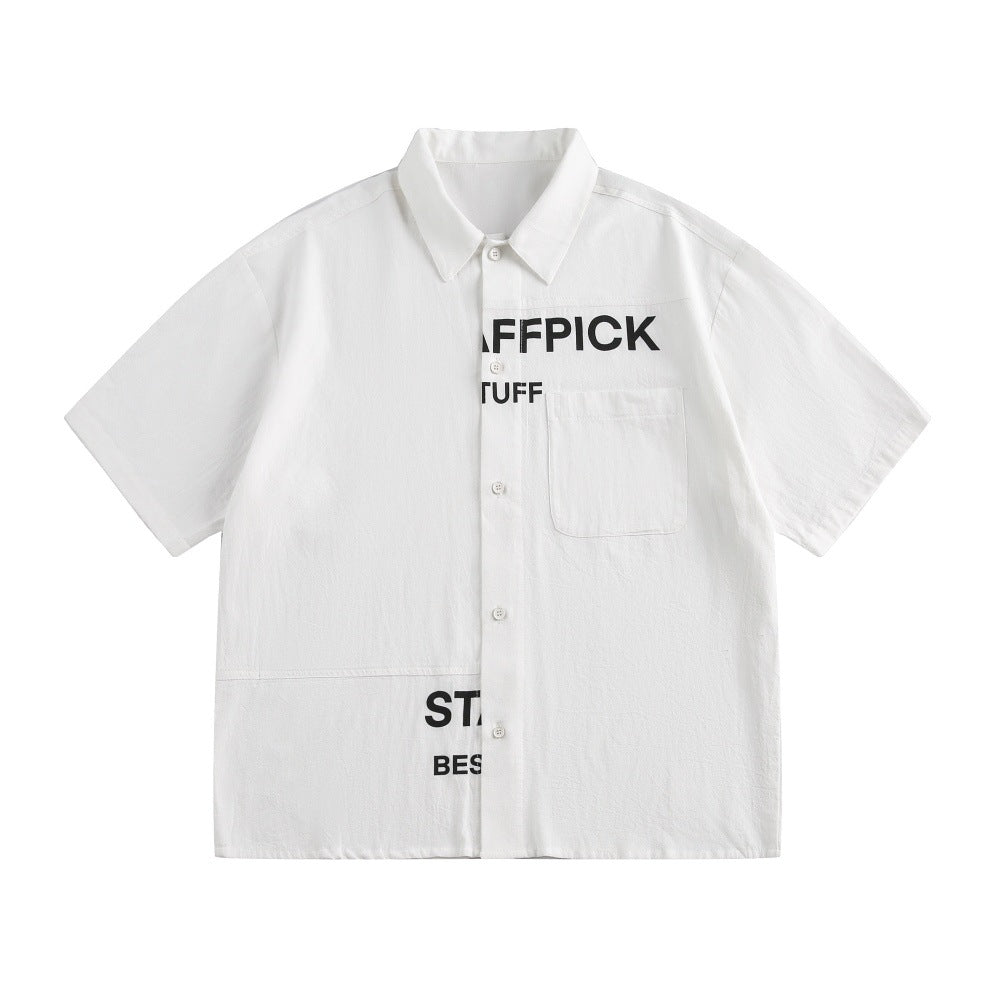 Chemise décontractée à manches courtes avec imprimé alphabet pour homme