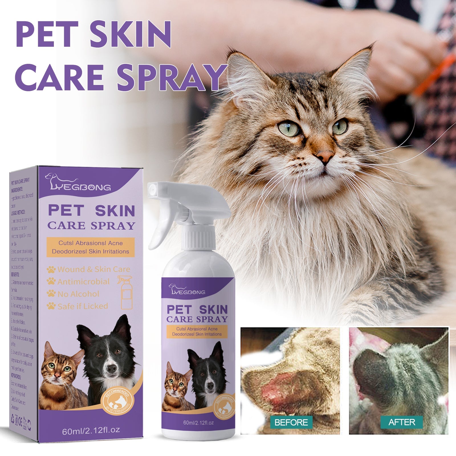 Pet Skin Relief Spray, Relieves Dog And Cat Skin Itchiness Eliminates Mites Cleaning Care Spray - Korvel