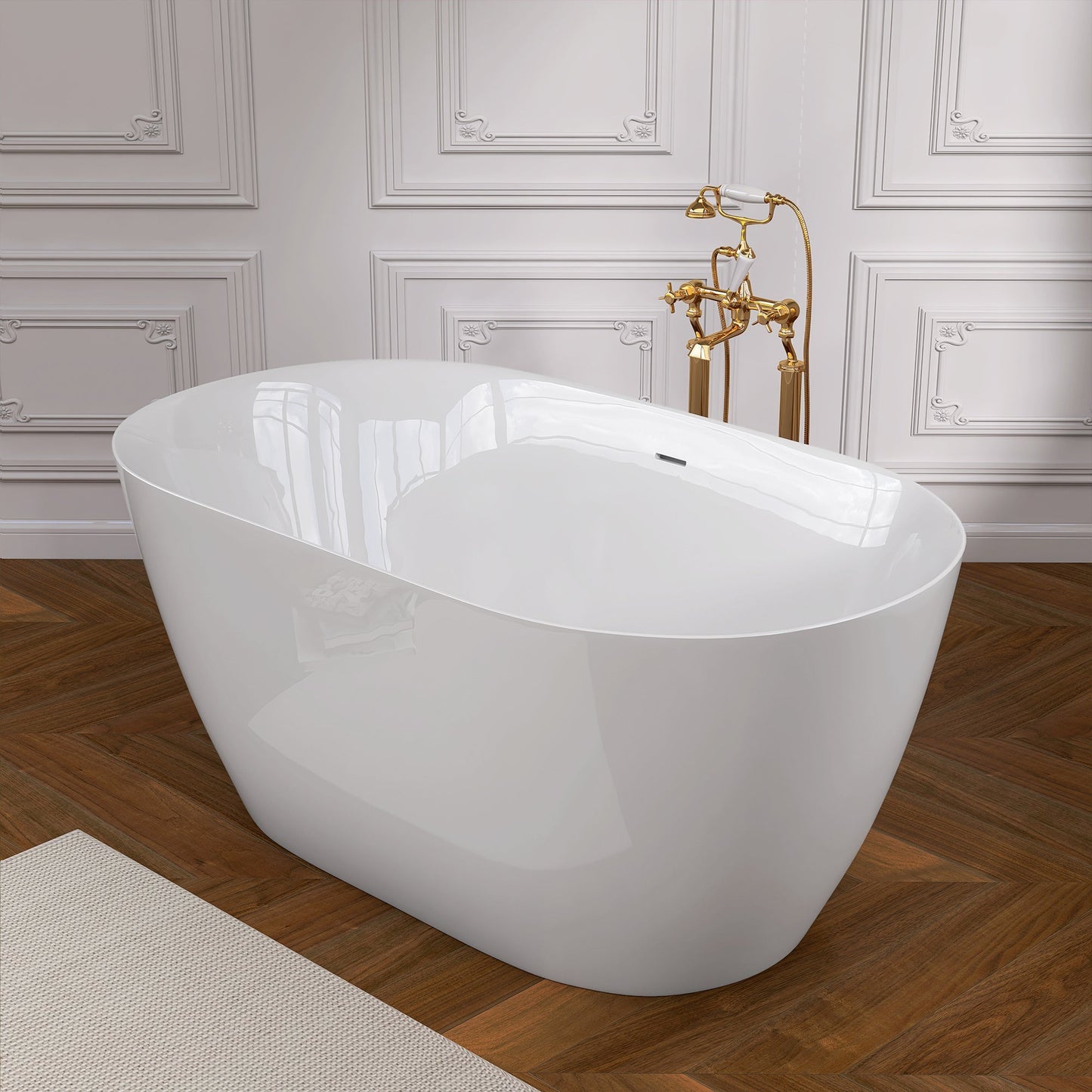 51 Inch Acrylic Freestanding Bathtub Contemporary Soaking White Tub with Overflow and Pop-up Drain Glossy White - Korvel