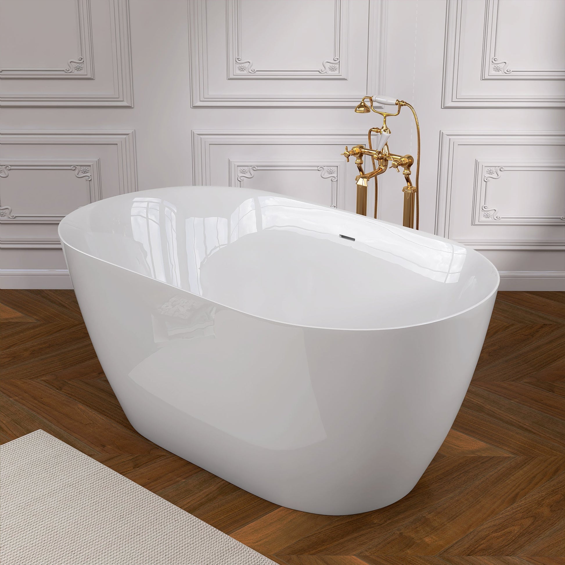51 Inch Acrylic Freestanding Bathtub Contemporary Soaking White Tub with Overflow and Pop-up Drain Glossy White - Korvel