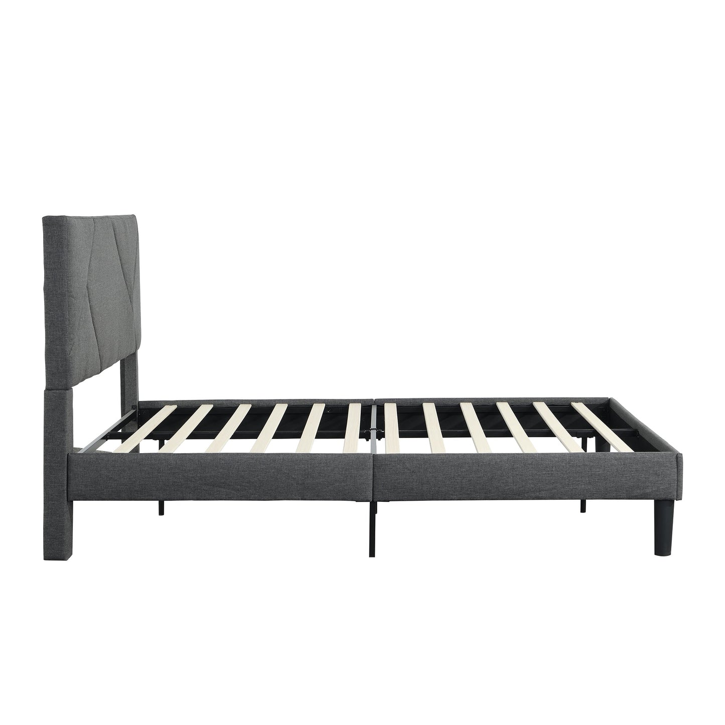Cadre de lit plateforme rembourré queen size élégant en gris