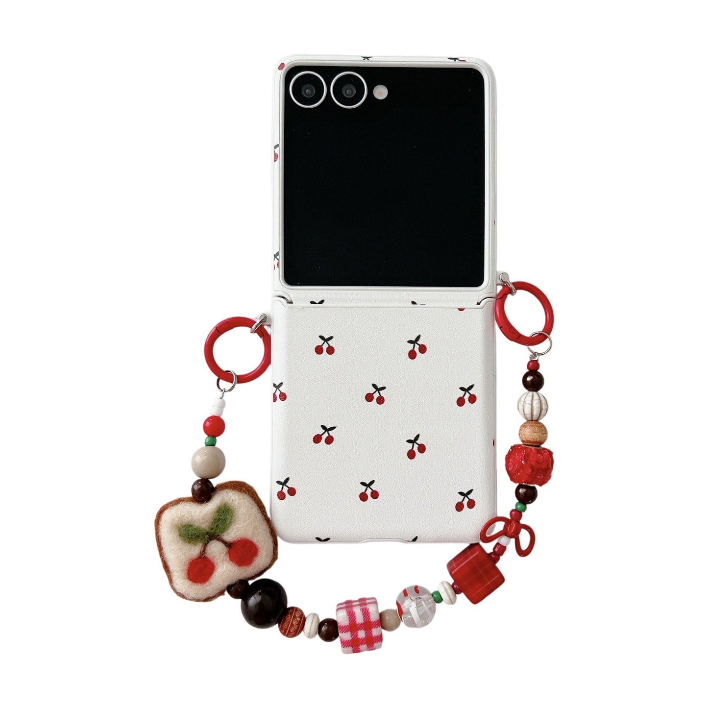 White Background Korean Style Cherry Phone Case for Samsung Z Flip 7/5/6/4 Foldable Protective Shell Compatible with Oppo and Huawei - Korvel