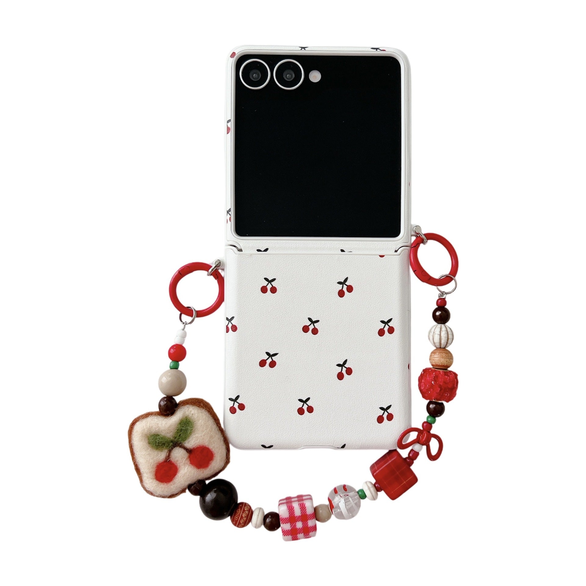White Background Korean Style Cherry Phone Case for Samsung Z Flip 7/5/6/4 Foldable Protective Shell Compatible with Oppo and Huawei - Korvel