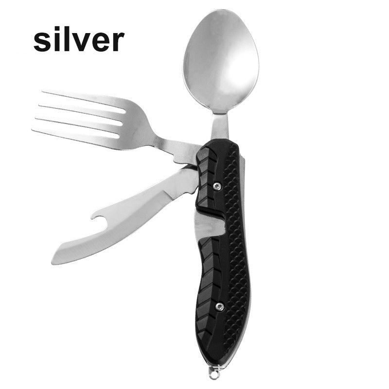 Multifunctional camping tableware stainless steel knife fork spoon, outdoor portable survival eating tools - Korvel
