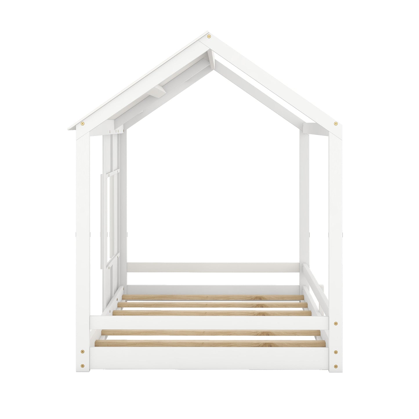 Twin Size House Bed with Roof and Window - White - Korvel