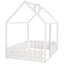 (Slats are not included) Full Size Wood Bed House Bed Frame with Fence for Kids Teens Girls Boys (White ) - Korvel