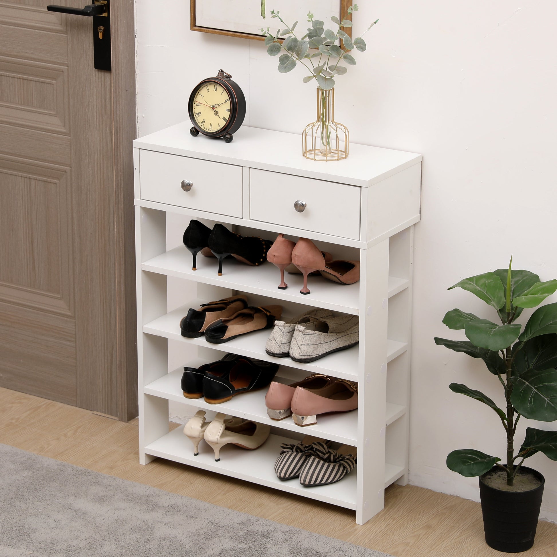 Storage Rack Storage Organiser in the Entryway Economical Home Shoe Rack Multi-Layer Shoe Cabinet (White) - Korvel