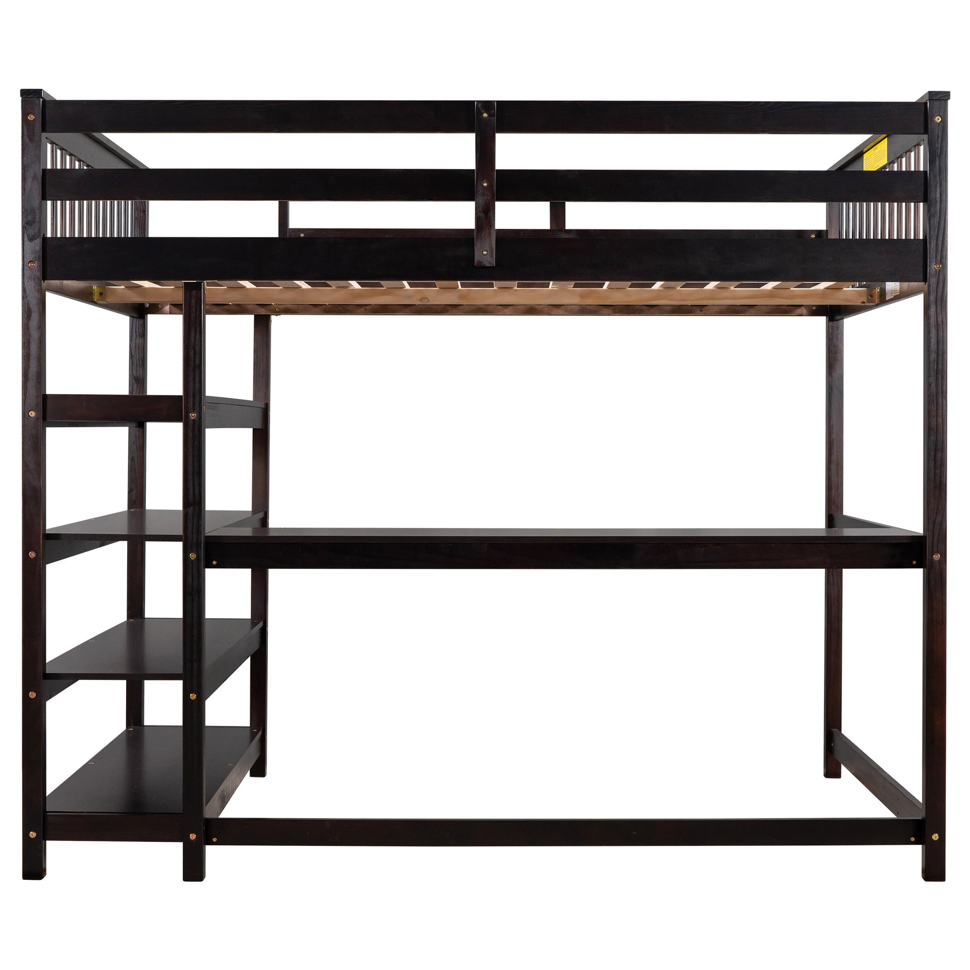 Full Size Loft Bed with Storage Shelves and Under-bed Desk  Espresso - Korvel