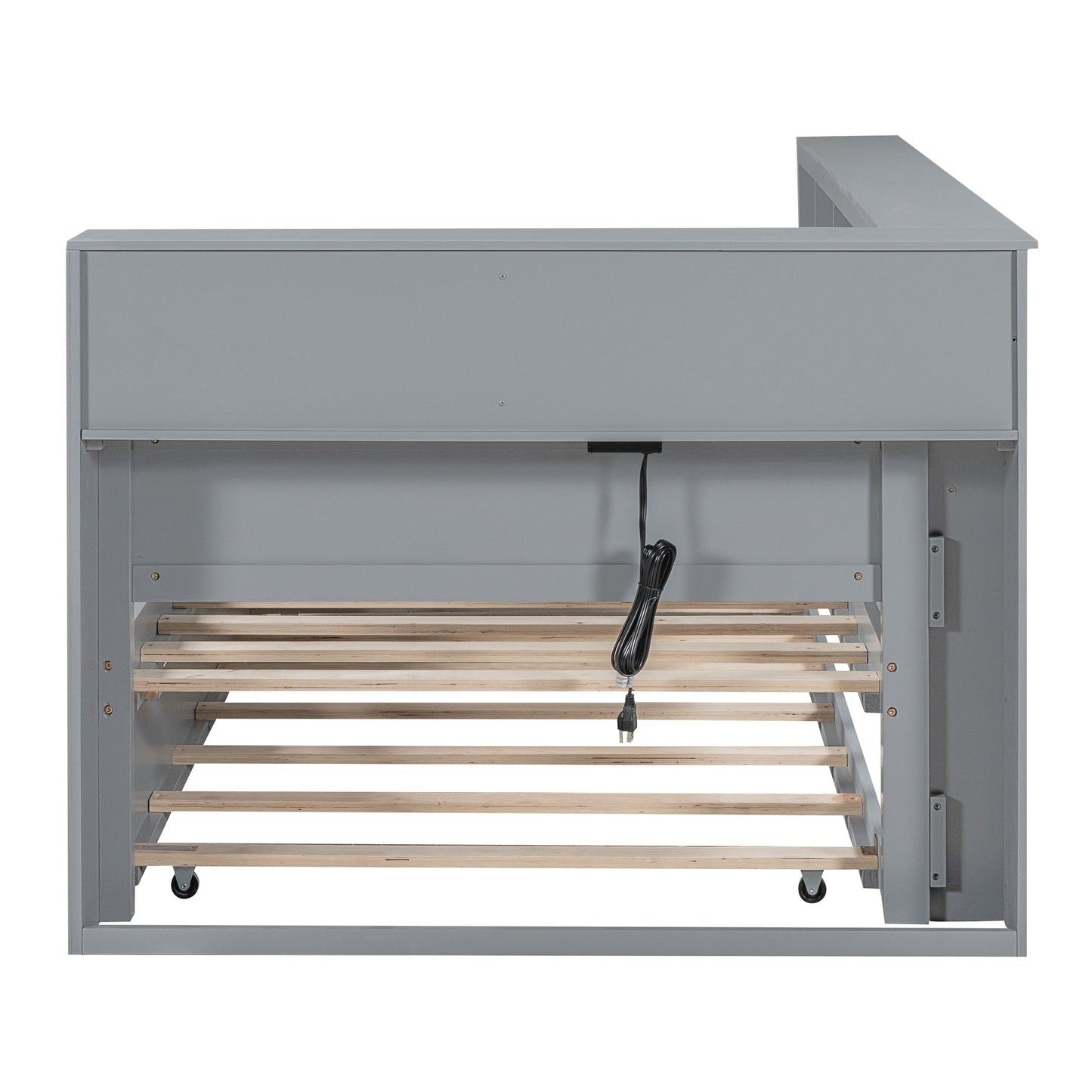 Wooden Twin Size DayBed with Twin Size Trundle, DayBed with Storage Shelf and USB Charging Ports,Grey - Korvel