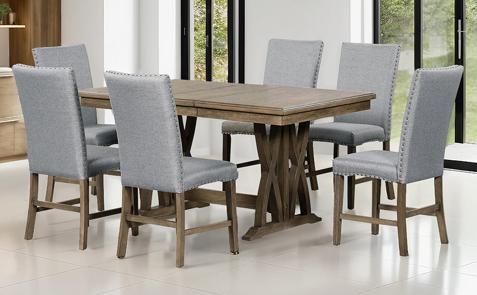Ensemble de salle à manger TOPMAX en bois massif de style mid-century de 7 pièces