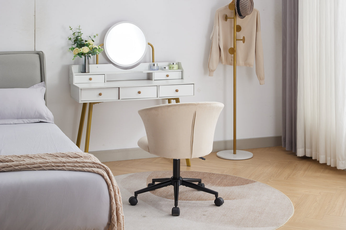 Silla de Oficina en Forma de Flor de Terciopelo con Giro