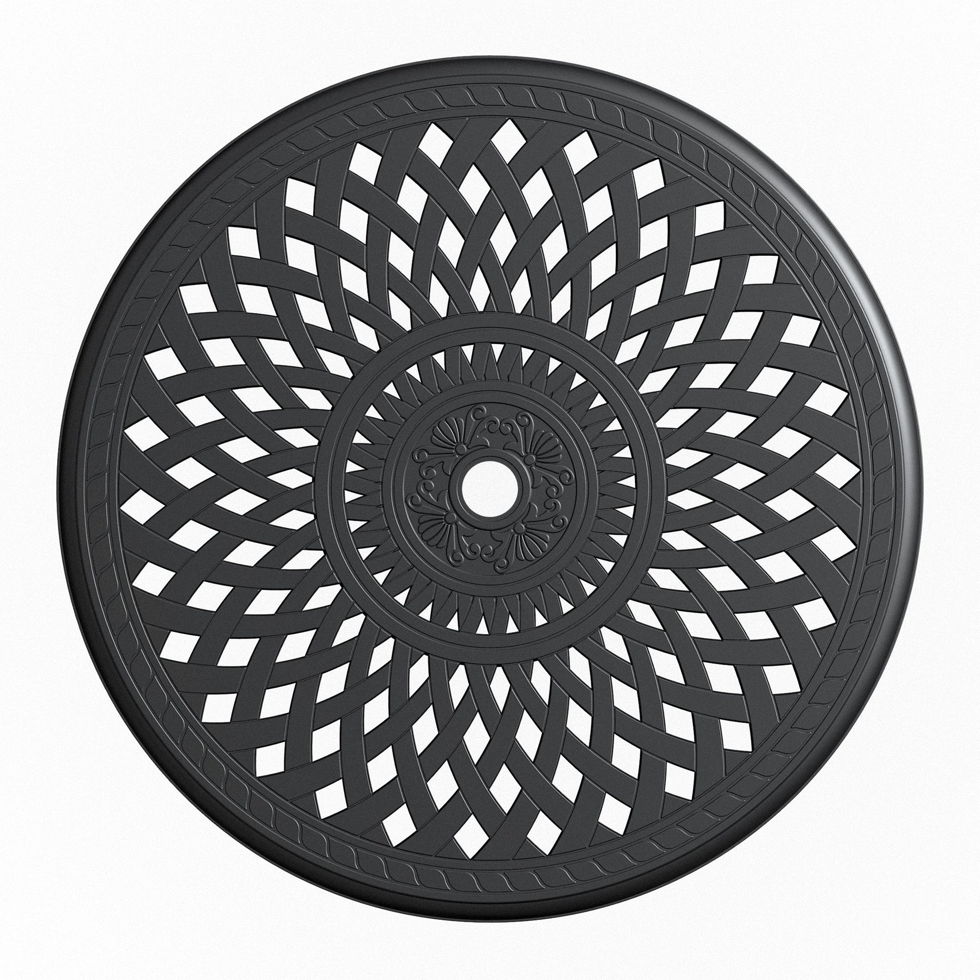 Ø30.71-inch Cast Aluminum Patio Dining Table With Black Frame and Umbrella Hole - Korvel