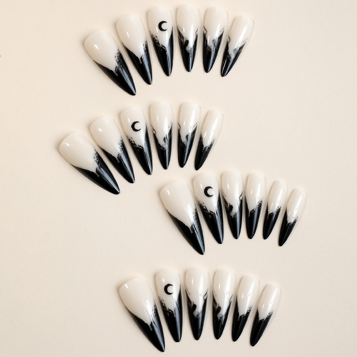 Milky white powder gradient long drop-shaped manicure, high-end fake nail patch wearable nail patch - Korvel