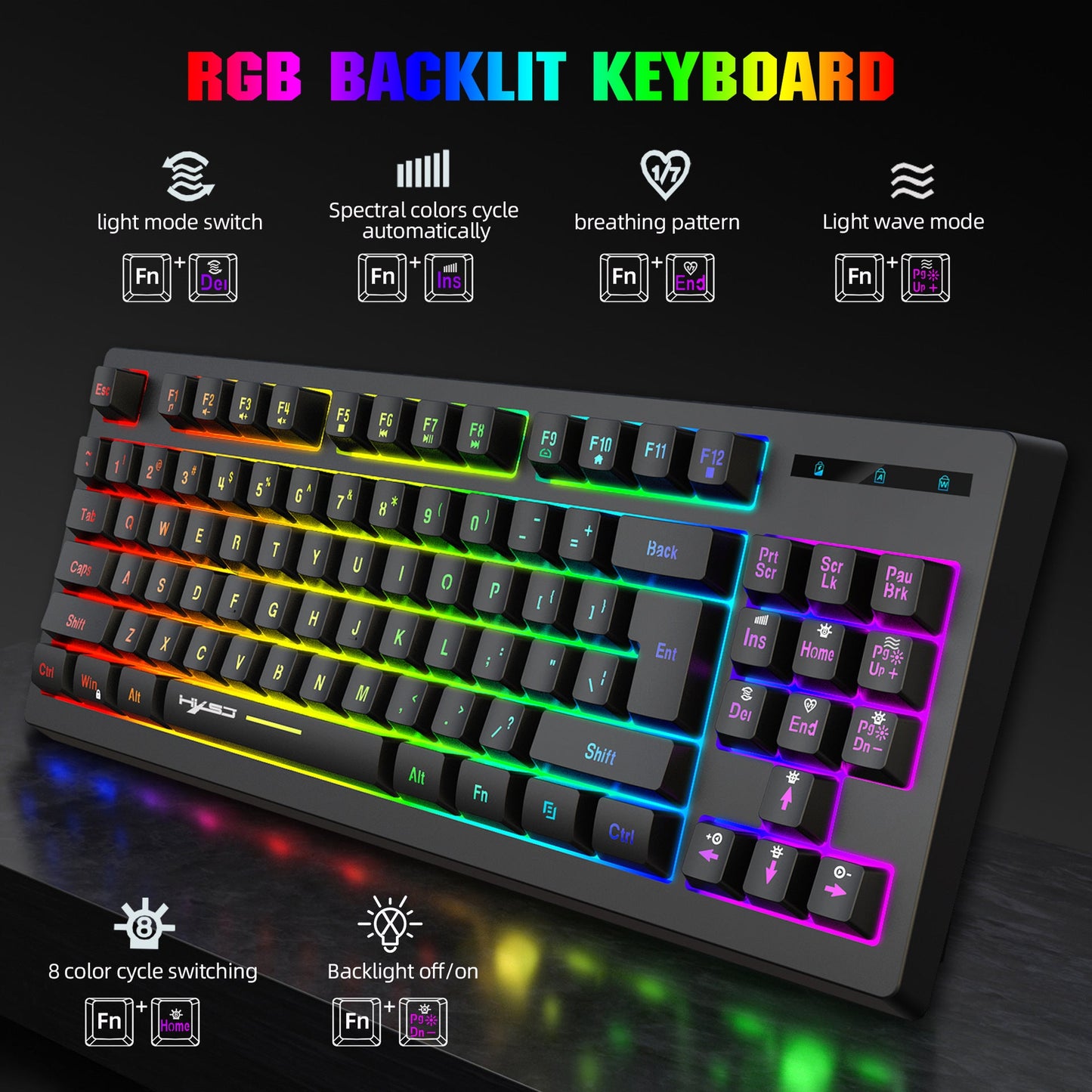 87 key wireless 2.4G film keyboard RGB backlit wireless keyboard - Korvel