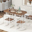 TOPMAX Modern 7-Piece Dining Table Set with Faux Marble Compact 55Inch Kitchen Table Set for 6  White+Cherry - Korvel