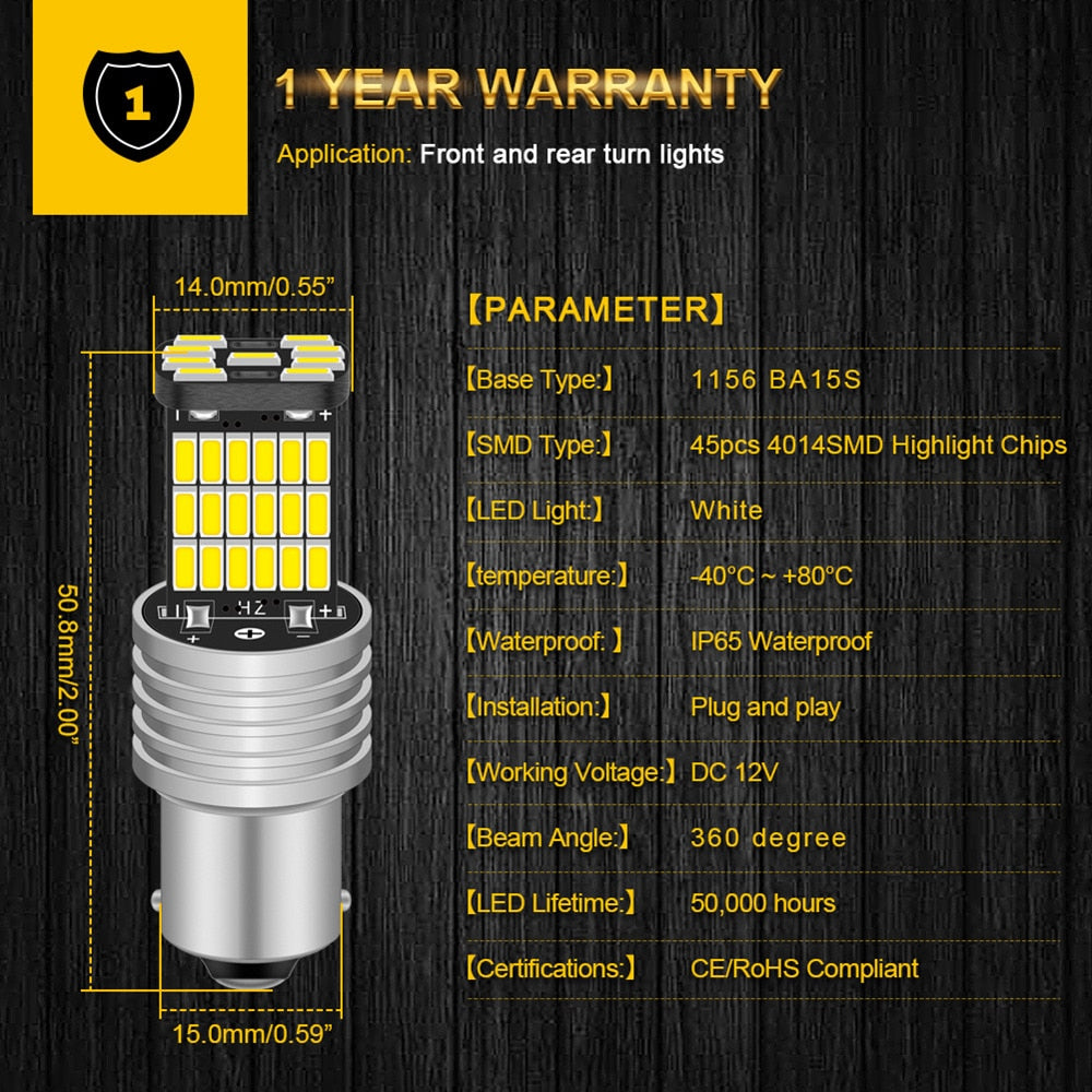 2pcs P21W 1156 BA15S LED Bulbs Car Lights Turn Signal Reverse Brake Light R5W 4014 LEDs 12V DC Automobiles Lamp DRL for Skoda - Korvel