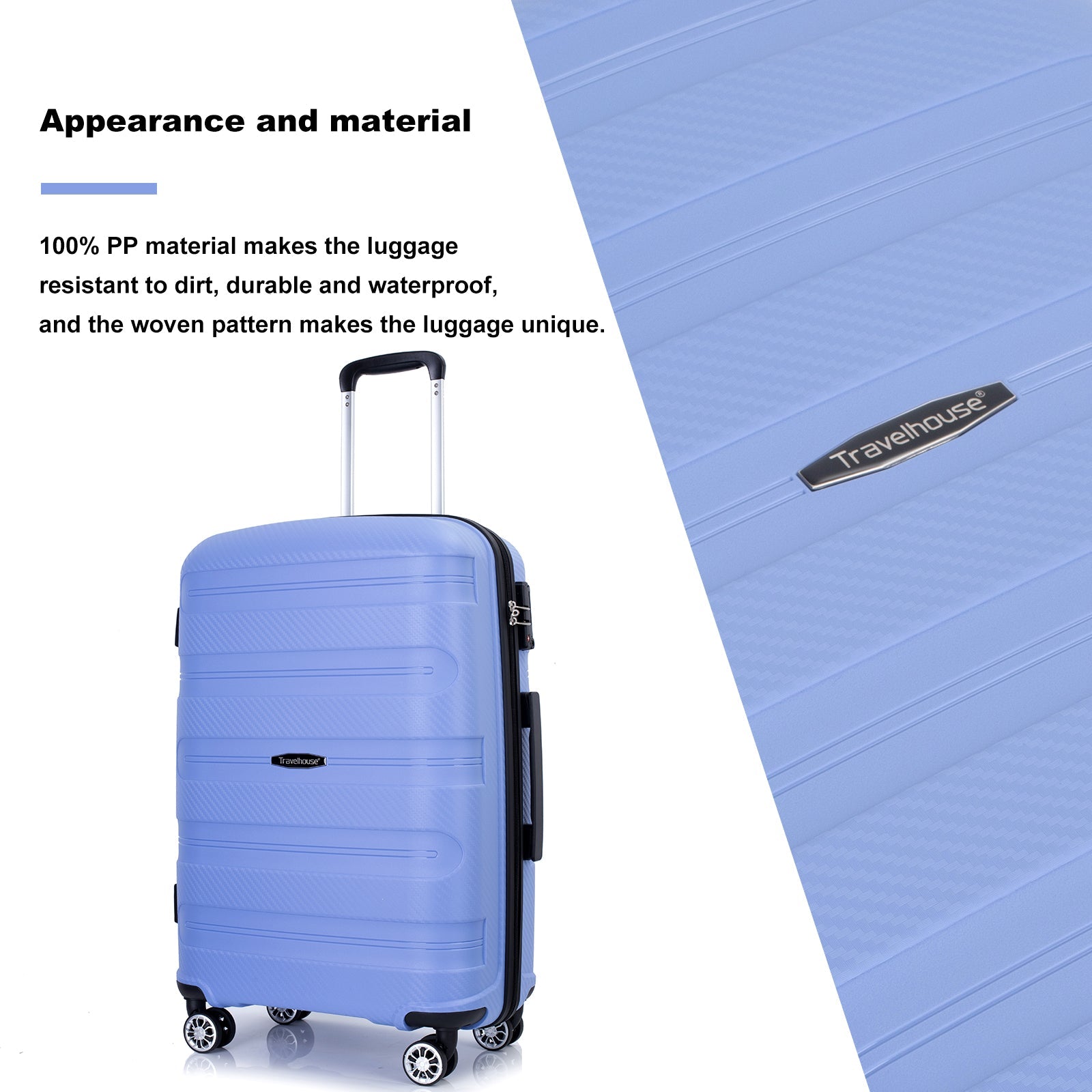 Hardshell Suitcase Spinner Wheels PP Luggage Sets Lightweight Durable Suitcase ,3-Piece Set (20/24/28) ,Purplish Blue - Korvel