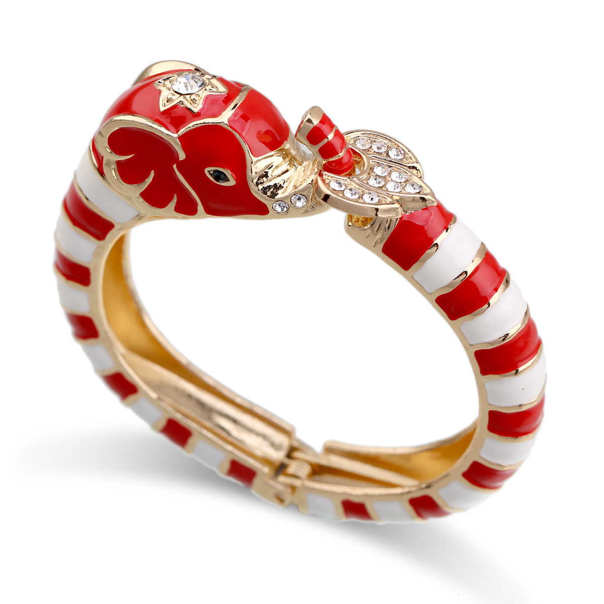 Bracelet ouvert en émail éléphant élégant