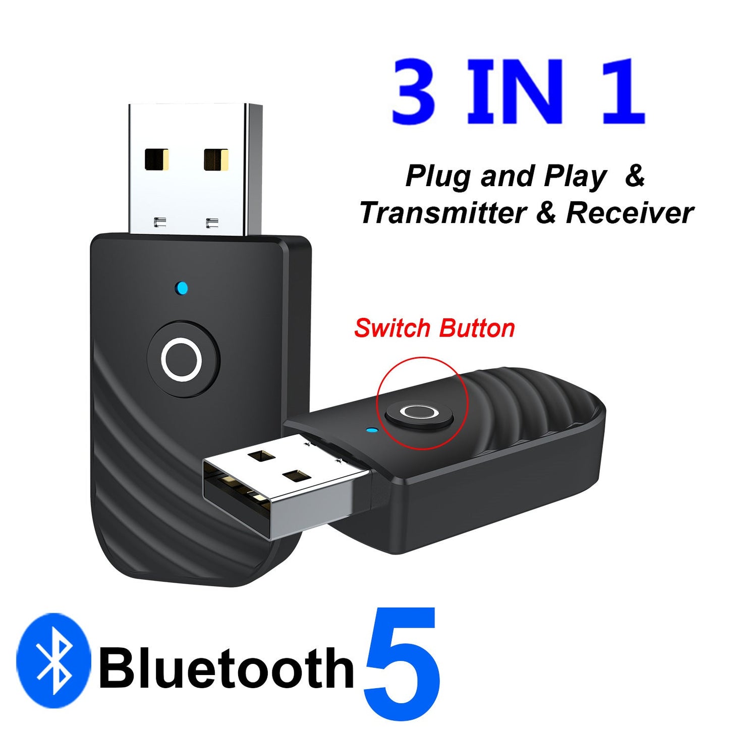 3 in 1 Bluetooth 5.0 Adapter Car Computer TV AUX Audio Bluetooth Speaker Receiver Transmitter Adapter - Korvel