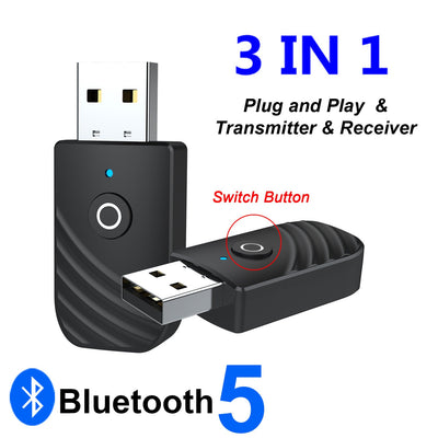 3 in 1 Bluetooth 5.0 Adapter Car Computer TV AUX Audio Bluetooth Speaker Receiver Transmitter Adapter - Korvel