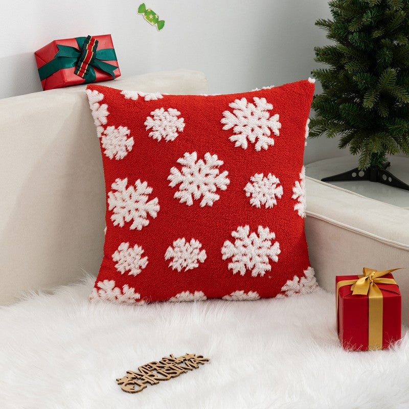 Christmas Pillow Cover (Excluding Pillow Core) Snowflake Velvet Jacquard Christmas Tree Elk Festival Decoration - Korvel