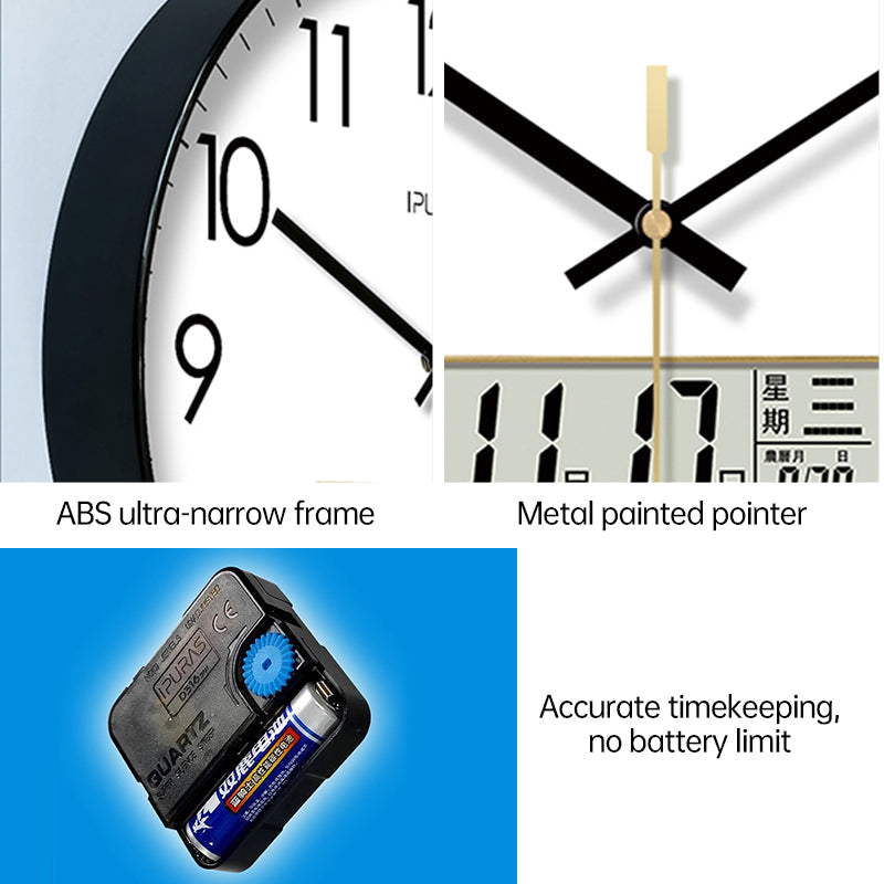 Horloge murale électronique avec calendrier 2025 - Design moderne