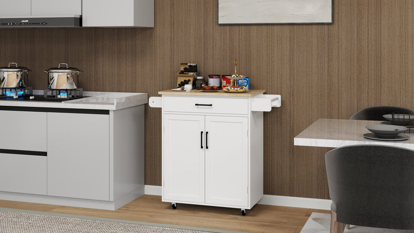 Kitchen island rolling trolley cart with 1 drawer & 2 doors with storage racks & Adjustable Shelves & towel rack - Korvel