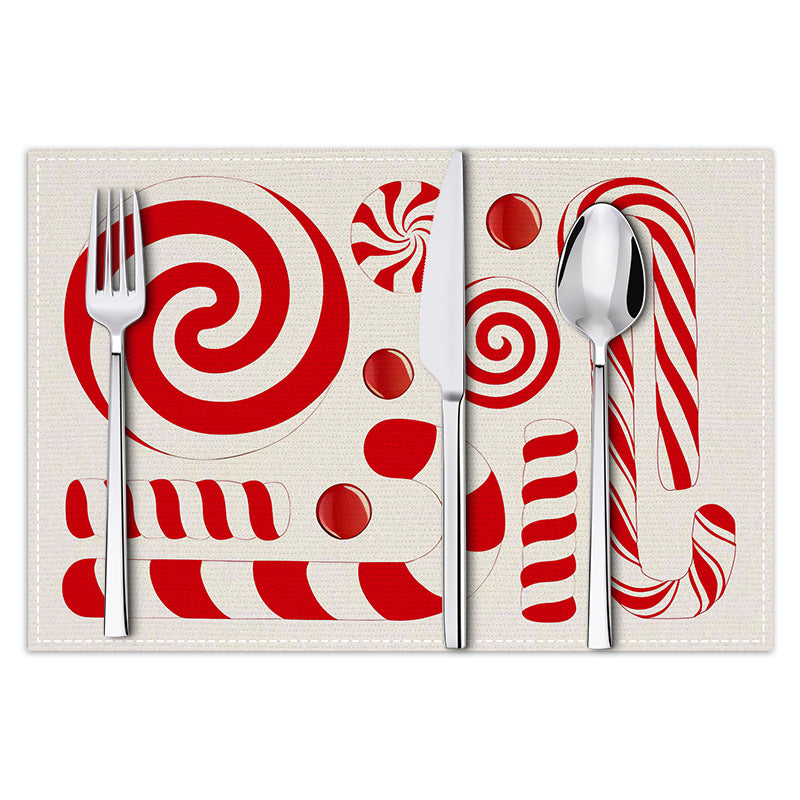 Christmas meal mat linen candy letter printed table mat living room dining table decoration insulation mat - Korvel
