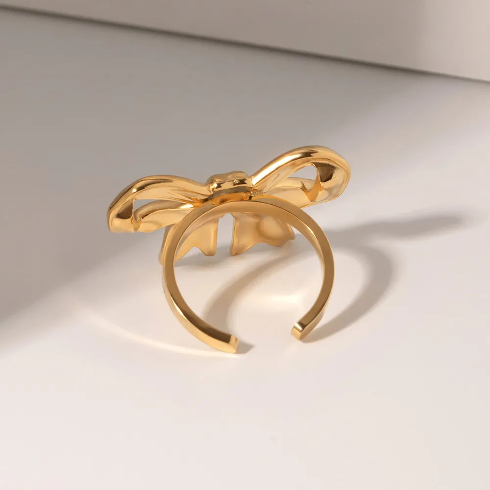 18K Gold-Plated Stainless Steel Bow Ring - Korvel