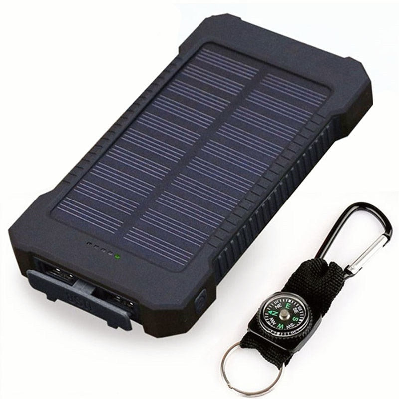 For Smartphone with LED Light Solar Power Bank Waterproof 20000mAh Charger 2 USB Ports External Charger Powerbank - Korvel
