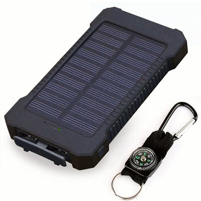 For Smartphone with LED Light Solar Power Bank Waterproof 20000mAh Charger 2 USB Ports External Charger Powerbank - Korvel