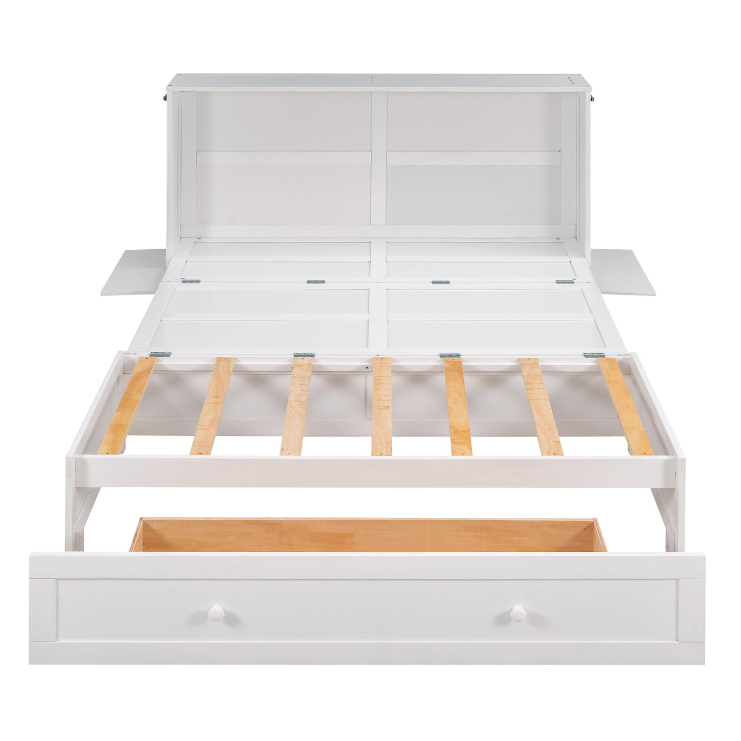 Queen Size Mobile Murphy Bed with Drawer and Little Shelves on Each Side White - Korvel