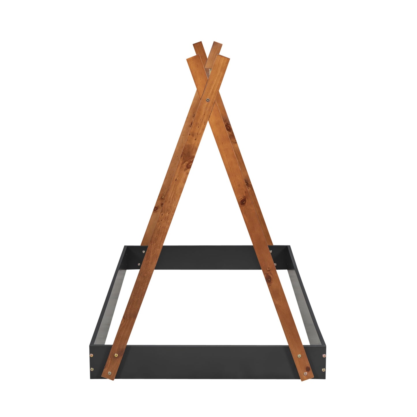 Twin Size Tent Floor Bed with Triangle Structure, Black+Brown - Korvel