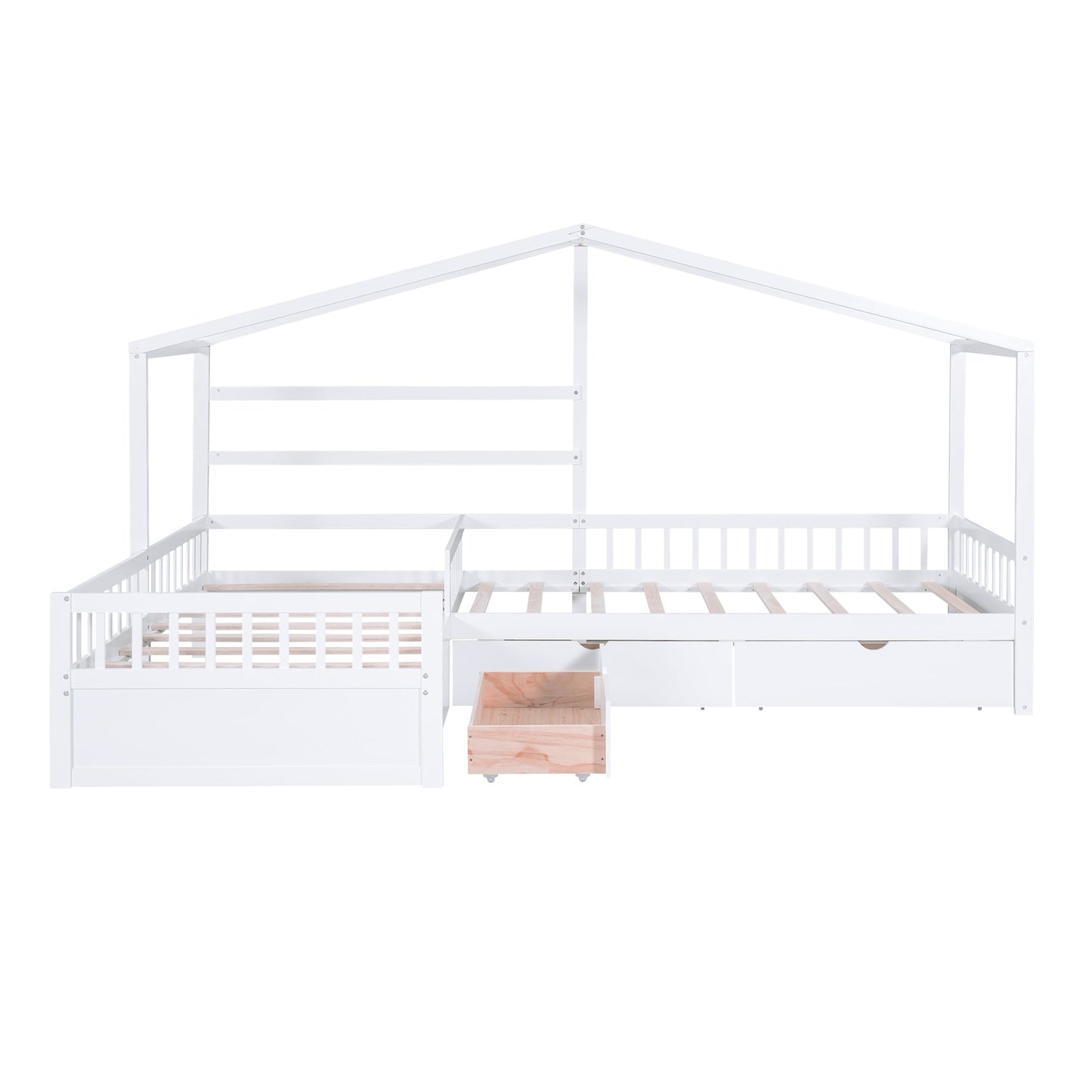 Twin Size House Platform Bed with Three Storage Drawers White - Korvel