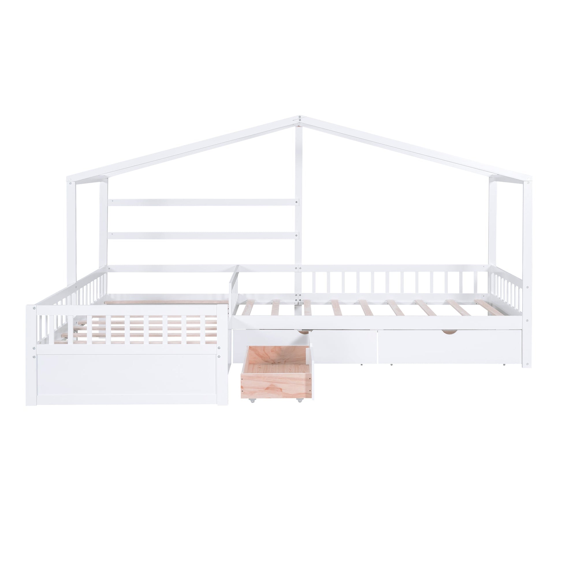 Twin Size House Platform Bed with Three Storage Drawers White - Korvel