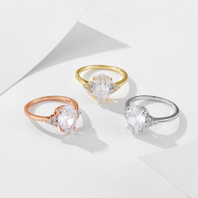 S925 Sliver Moissanite Rings for Women D VVS1 Pear Shape Diamond Engagement Wedding Fine Jewelry Gift - Korvel