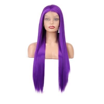 Natural Transition Wig Purple Chemical Fiber Front Lace Long Straight Hair Matte High Temperature Silk Headgear - Korvel