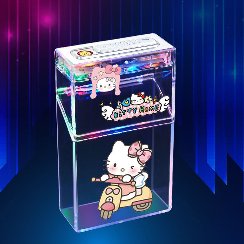 Pacha Dog Cartoon Sanrio Cigarette Box Charging Lighter Integrated Transparent Body Atmosphere Colorful Lights Cute Gift Object - Korvel