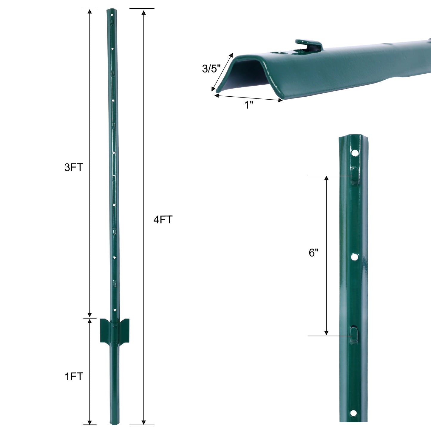 Heavy-Duty Metal Fence Posts with U-Grooves - 5 Feet, 10 Pack